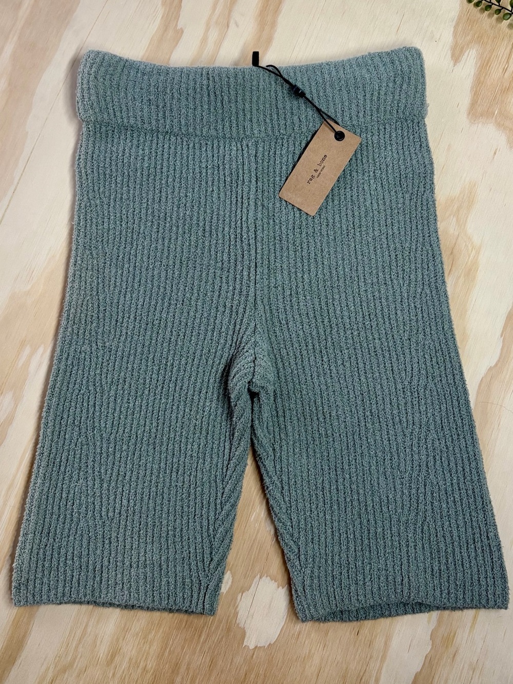 rag & bone Sunny Rib Knit Bike Shorts Sage Green High Waist XS